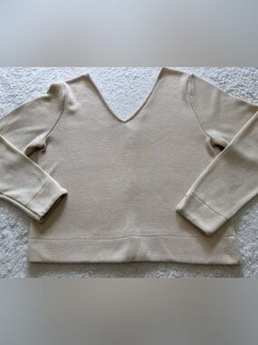 Classic V-Neck Knit Sweater in Light Beige